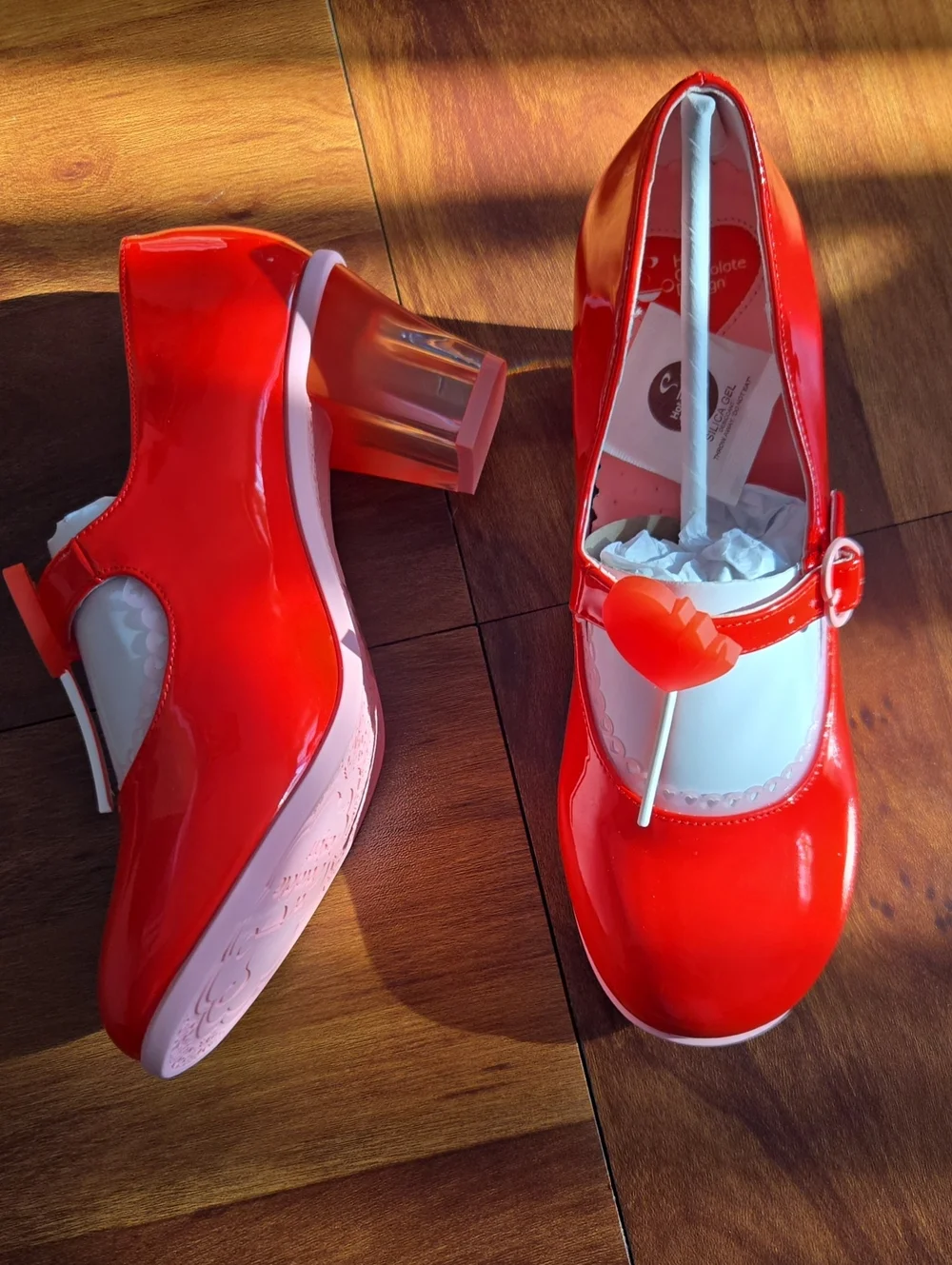 Hot Chocolate Design Red Patent Mary Jane Heels / Heart Accent - Women Sz 38/8
